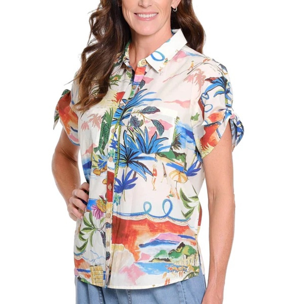 Zara Multicolor Tropical Button-Down Shirt
